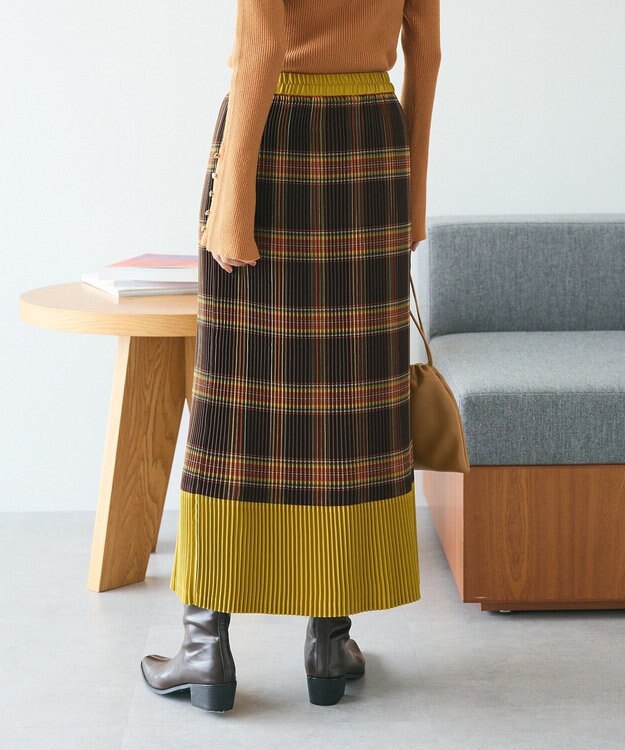 CRAFT STANDARD BOUTIQUE 配色チェックプリーツスカート Orange