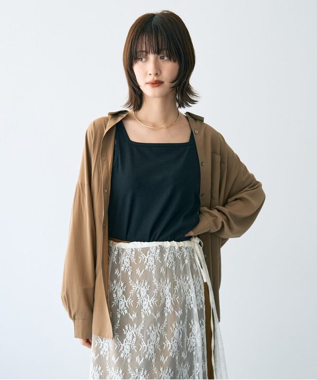 YECCA VECCA 2wayスクエアリブタンクトップ Black