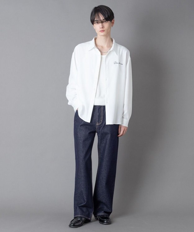 WEGO ワンポイントルーズシャツ（LS） ホワイト