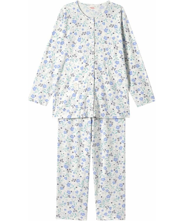 Wing 【数量限定　特別価格】 パジャマ 長袖 長ズボン 綿100％ スムース素材 レディース EP7993 ウイング／ワコール サックス