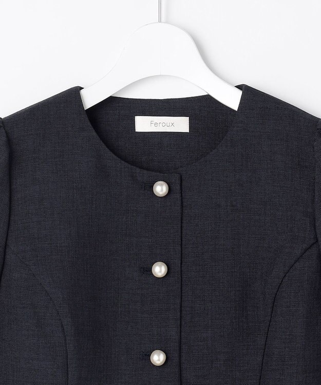 Feroux 【先行予約】パール釦ペプラムジャケット×スカート セットアップ ネイビー系