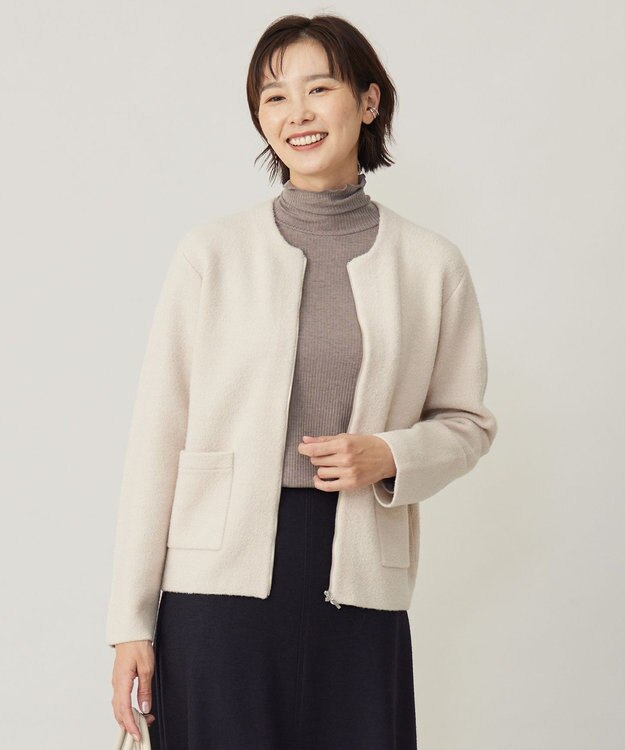 J.PRESS LADIES 【洗える】BOUCLE ニット アウター ベージュ系