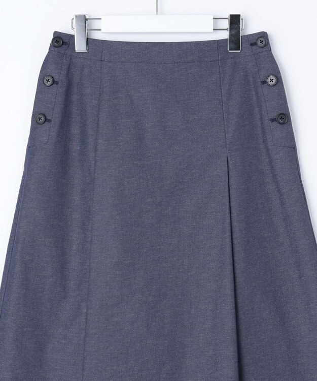 J.PRESS LADIES 【洗える】リネンツイル Aライン スカート ネイビーシャンブレー系
