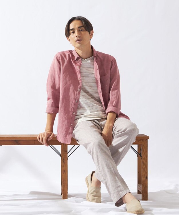 JOSEPH ABBOUD 【オーガニックコットン】リヨセルリネン シャツ ワイン系