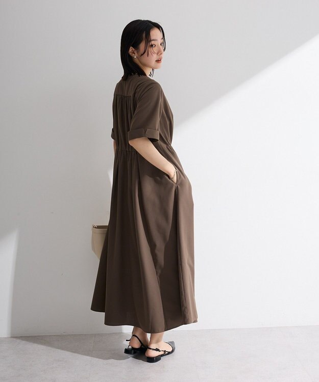 Green Parks サマ見えタックギャザーワンピース Brown