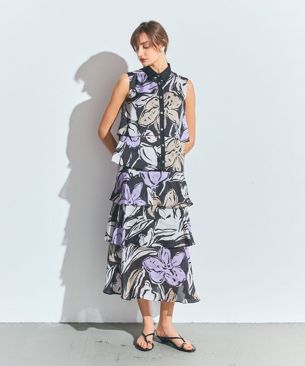 GRACE CONTINENTAL プリントレイヤードノースリーブ ブラック