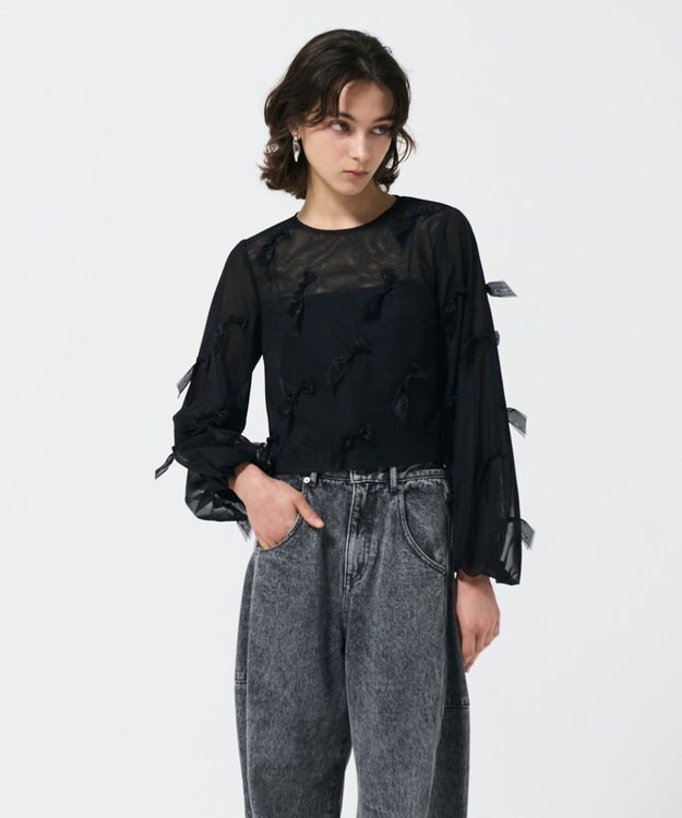 GRACE CONTINENTAL リボンチュールトップ ブラック