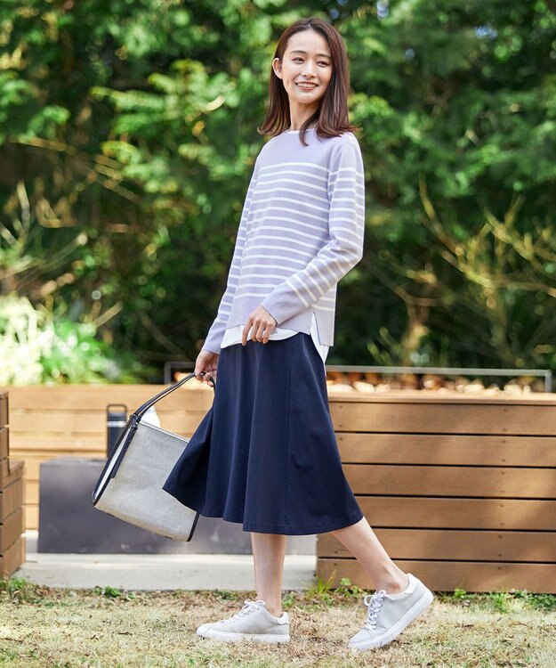 J.PRESS LADIES 【洗える】KATE パネルボーダー ボートネック ニット ふじ色系1