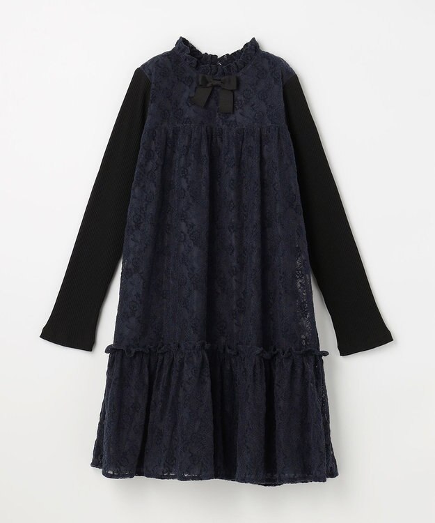 組曲 KIDS 【150-160㎝】スノウレースワンピース ネイビー