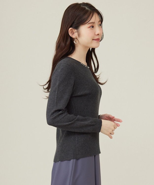 ANY SIS 【洗える】プチジュエル ニット チャコール