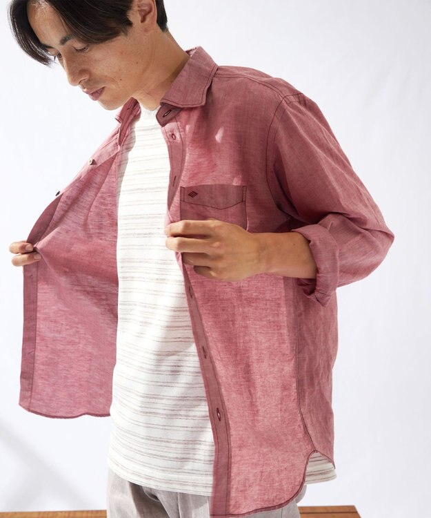JOSEPH ABBOUD 【オーガニックコットン】リヨセルリネン シャツ ワイン系