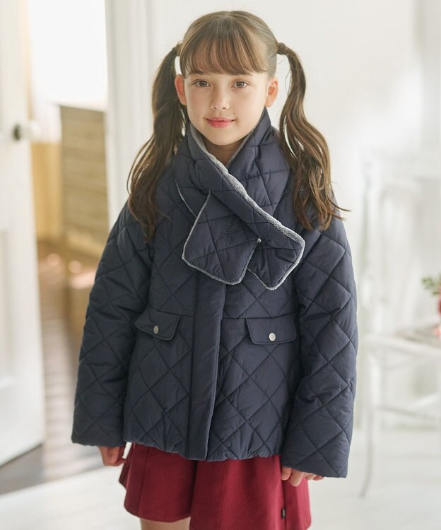 組曲 KIDS 【150-170㎝】マフラー付き中綿キルト アウター ネイビー