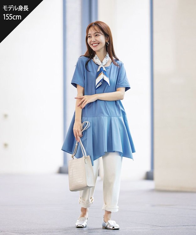 Tiaclasse 【洗える】イレギュラーヘムチュニックブラウス ブルー×ブルー