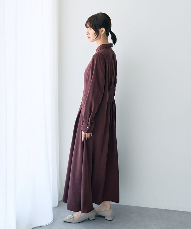 YECCA VECCA タックデザインシャツワンピース Bordeaux