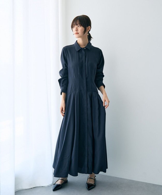 YECCA VECCA タックデザインシャツワンピース Navy