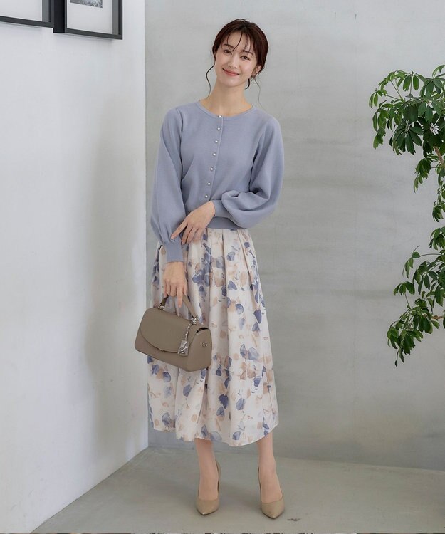 Tiaclasse 【洗える】パールボタンニットカーデ サックス