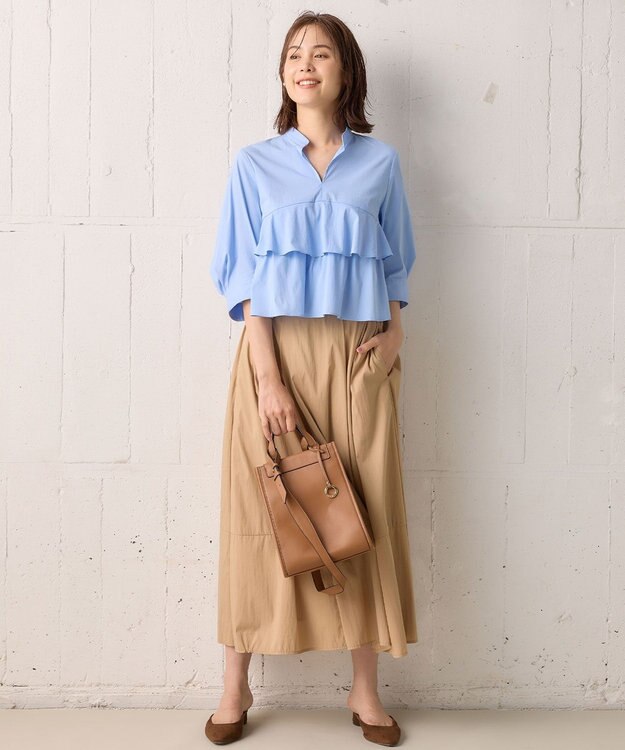 組曲 コンパクトシャーティングティアード ブラウス サックスブルー系