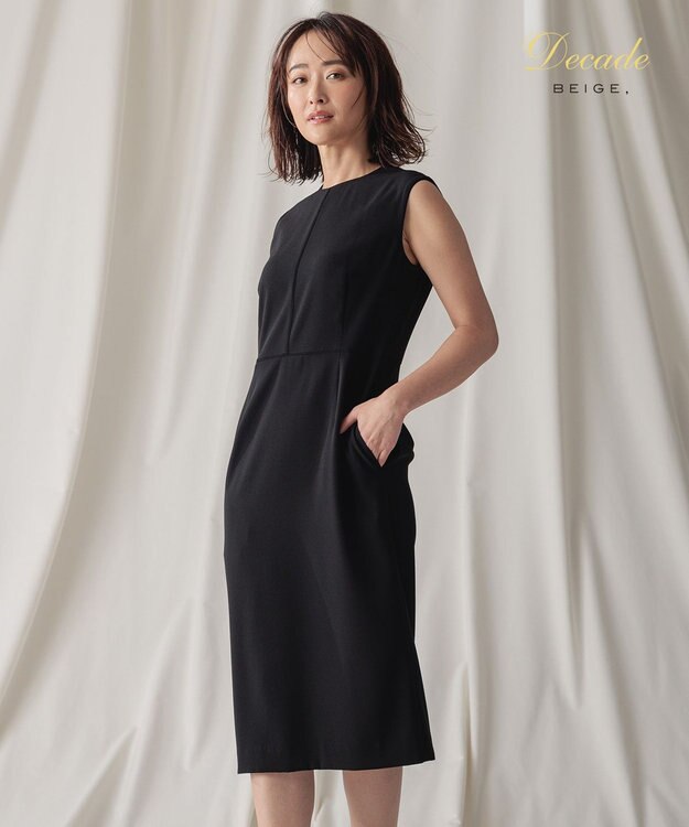 BEIGE， CINDY / クルーネックドレス Black×Black