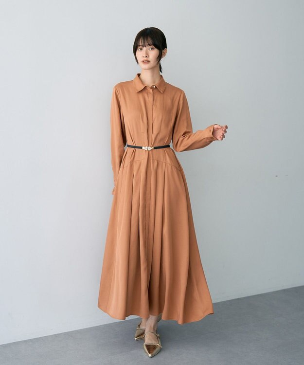 YECCA VECCA タックデザインシャツワンピース Camel