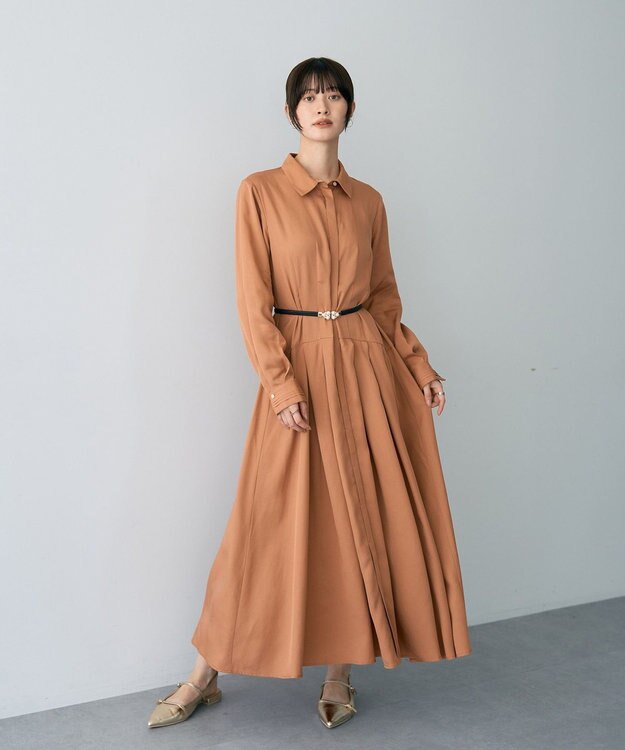 YECCA VECCA タックデザインシャツワンピース Camel