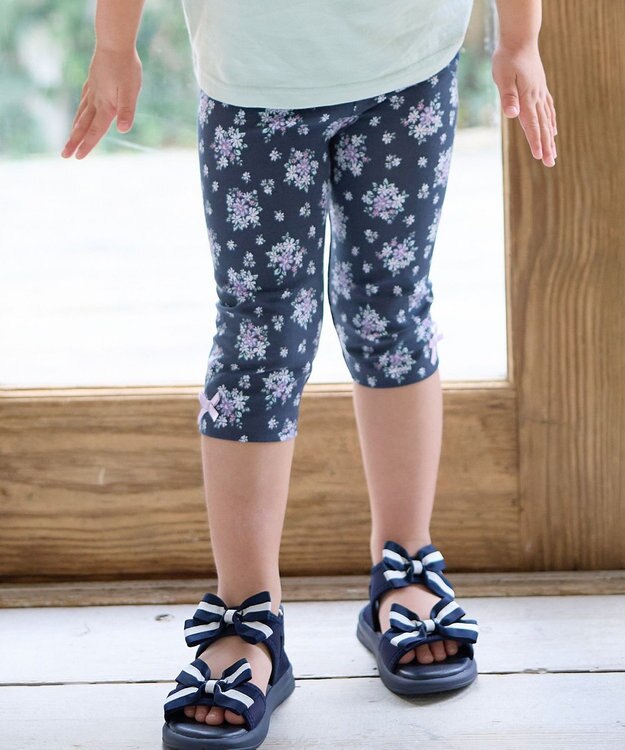 ANY KIDS 5分丈レギンス ネイビー×花柄