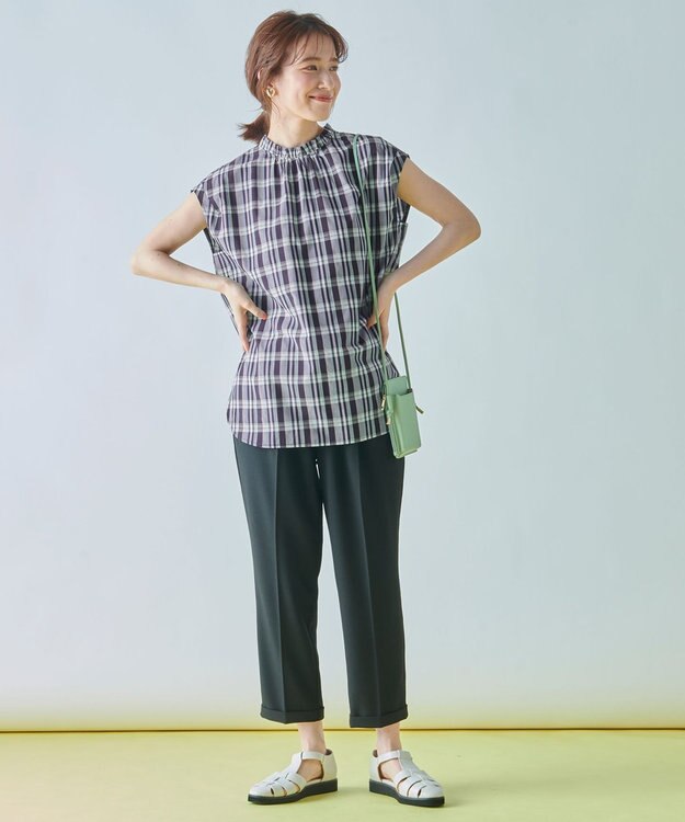 ANY 【UVカット/吸水速乾/抗菌防臭】エニィファンクション ノースリブラウス ネイビーチェック