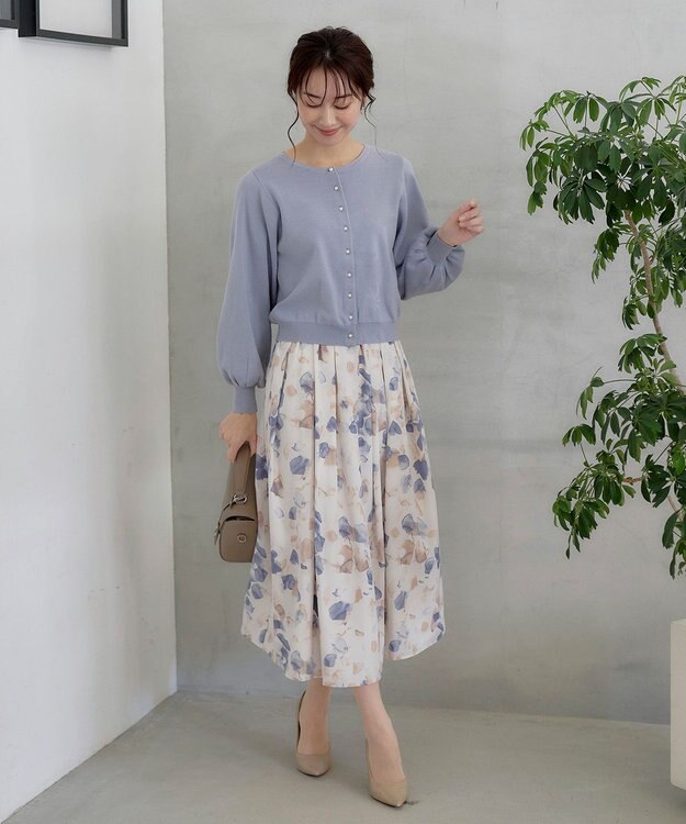 Tiaclasse 【洗える】パールボタンニットカーデ サックス