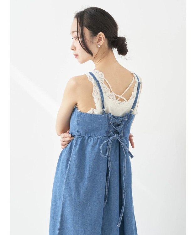 earth music&ecology デニムバックレースアップワンピース Light Indigo