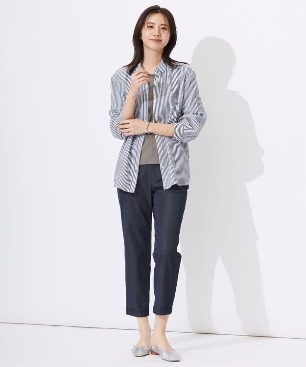 J.PRESS LADIES L 【洗える・吸水速乾】麻シェルドライ テーパード パンツ ネイビー系