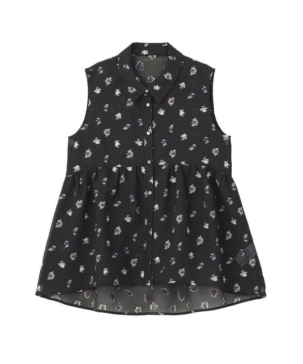 YECCA VECCA シアージャガードペプラムブラウス Black