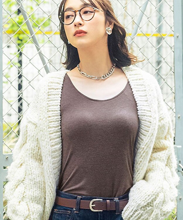 Wing カップ付きタンクトップ あったか素材 ブラトップ ラク きれいなバストシルエット 【シンクロブラトップ 保温タイプ】 ノースリーブ 秋 冬 ET1163 ウイング／ワコール ダークブラウン