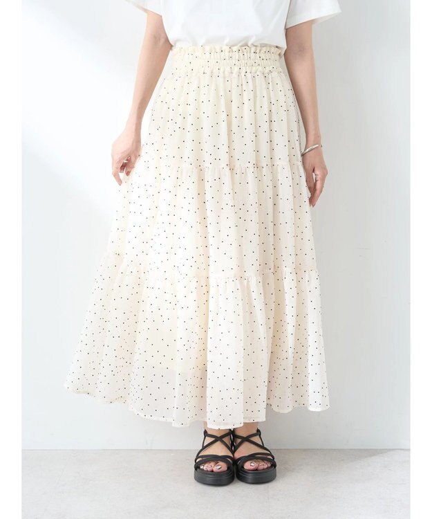 earth music&ecology フロッキードットシアーティアードスカート Ivory
