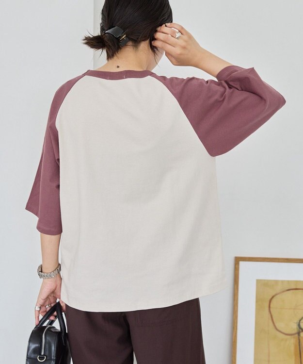 AMERICAN HOLIC ラグラン配色7分袖プルオーバー Beige