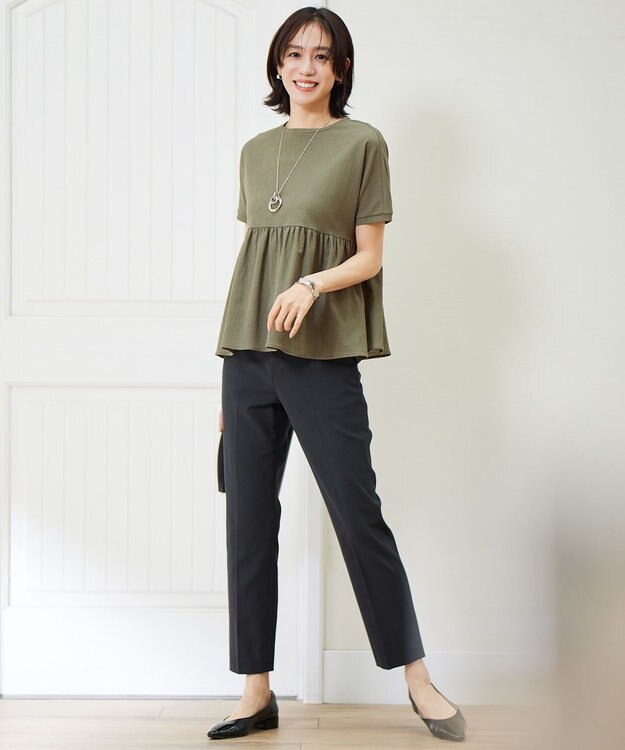 自由区 L 【接触冷感・UVカット・吸水速乾・洗える】シェルタリングテーパード パンツ ブラック