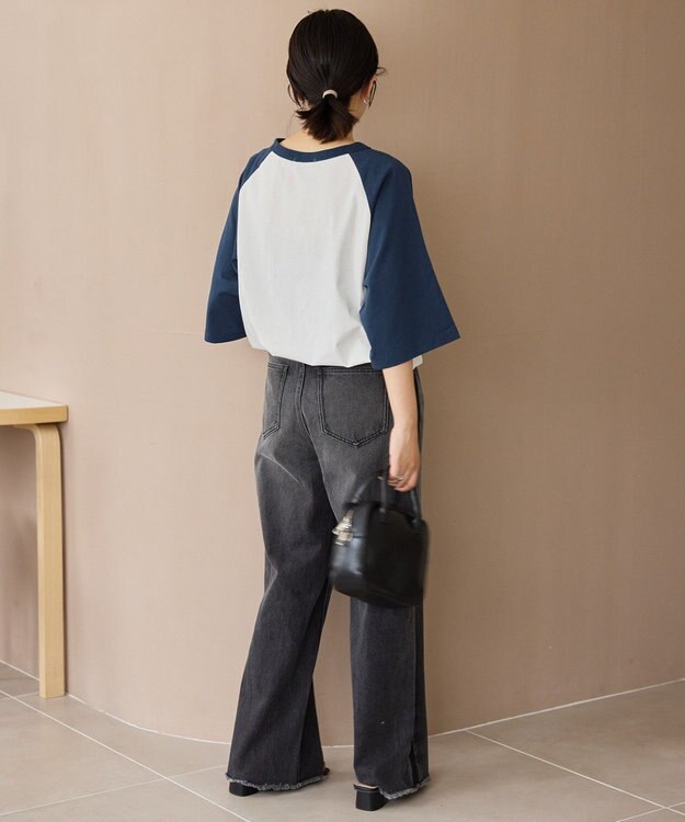 AMERICAN HOLIC ラグラン配色7分袖プルオーバー Ivory