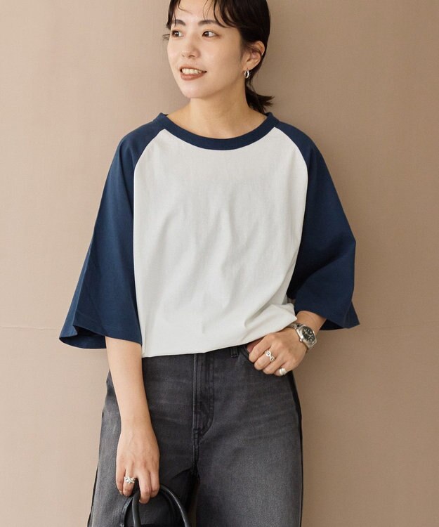 AMERICAN HOLIC ラグラン配色7分袖プルオーバー Ivory