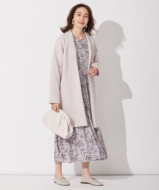 自由区 L 【軽量・洗える】ガウンニット コート ライトグレー系