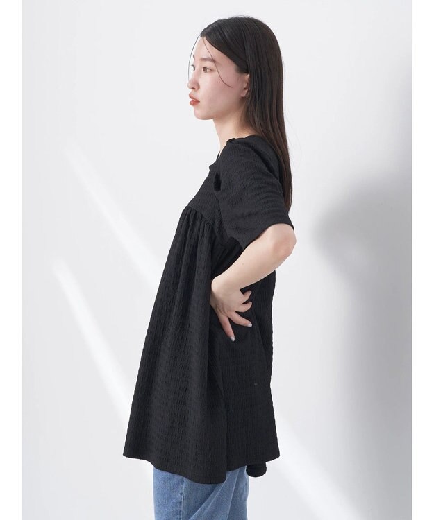 earth music&ecology ジャガードギャザーチュニック Black