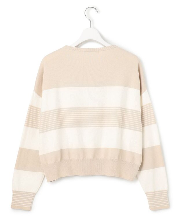 23区 【洗える】コットンポリエステルストレッチ ショート ニット ベージュ×オフ