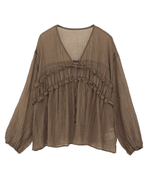 Green Parks Ｖネックフリルシアープリーツブラウス Brown
