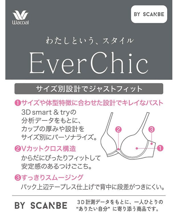 WACOAL ブラジャー サイズや体型特徴に合わせた設計 背中に段差がつきにくい アウターにひびきにくい レディース BXC410 /ワコール ブラック