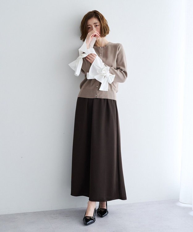 YECCA VECCA 2way袖リボンカーディガン Gray Beige