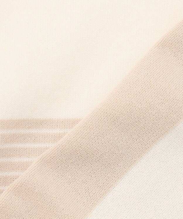 23区 【洗える】コットンポリエステルストレッチ ショート ニット ベージュ×オフ