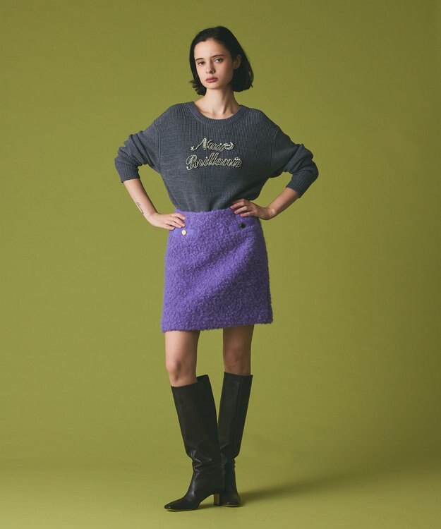 GRACE CONTINENTAL ビジューロゴニットトップ グレー