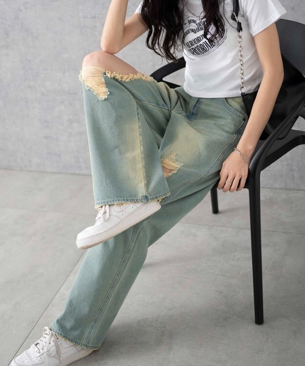 WEGO ヴィンテージウォッシュダメージデニムパンツ