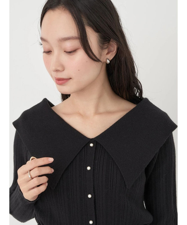 earth music&ecology ２ｗａｙビッグカラーニットプルオーバー Black