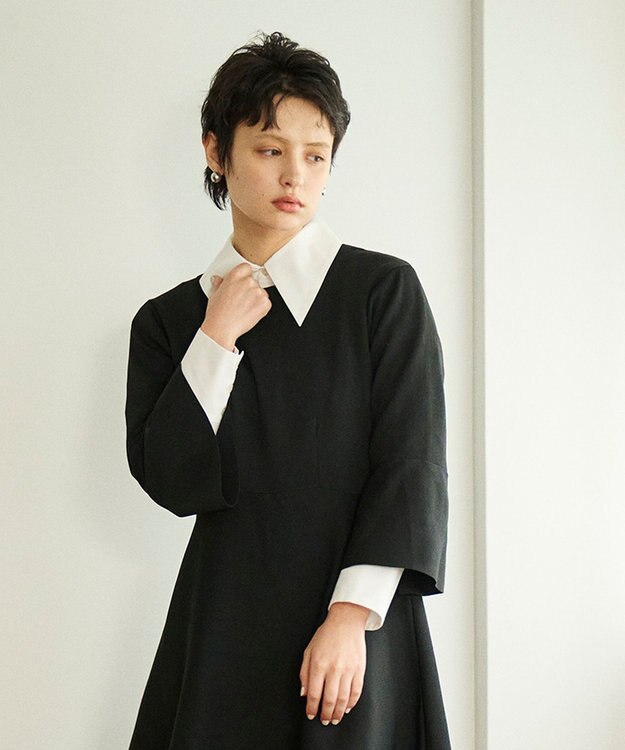 #Newans 【アイロンいらず】尖り襟ギャザースリーブブラウス ホワイト