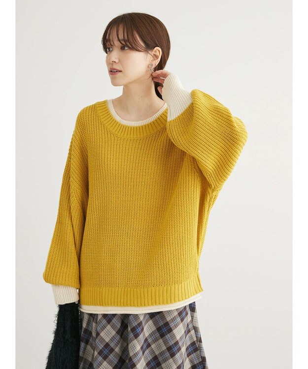 Green Parks ・Ｐｅｔｉｔ　Ｆｌｅｕｒ　レイヤード風ハイショクニット Yellow