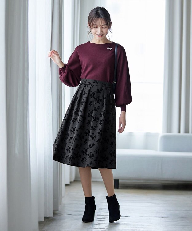 Tiaclasse 【安田美沙子さん着用・新色追加・洗える】ボリュームパフスリーブニット ボルドー