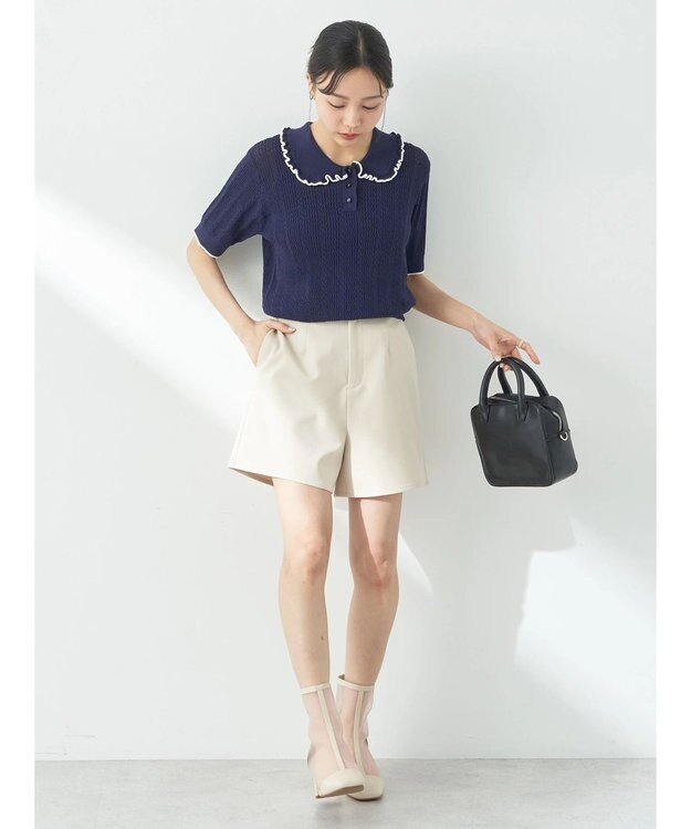 earth music&ecology フリルニットポロ Navy